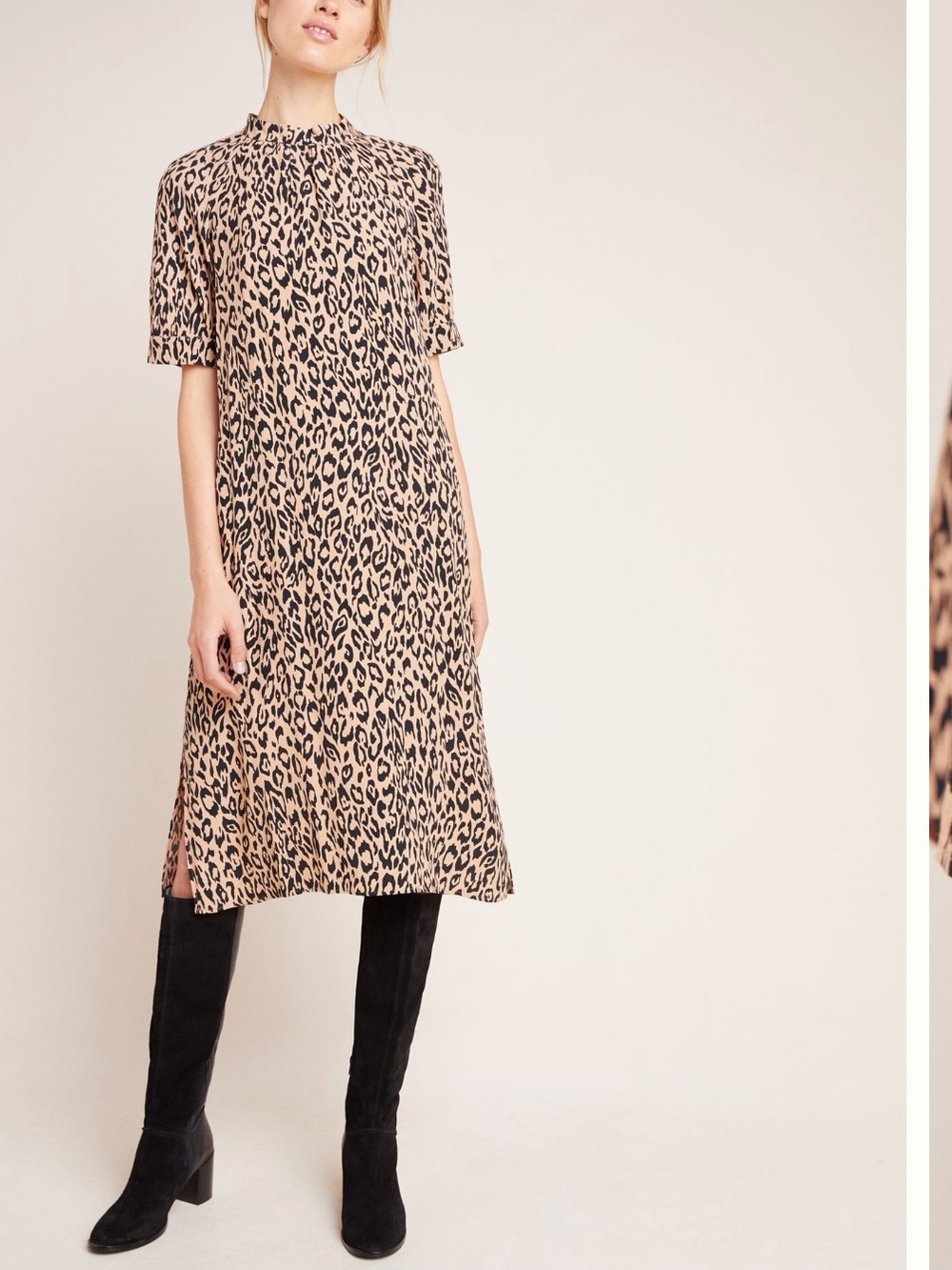 Anthropologie McKenzie Animal Print Mock Neck MIDI Dress